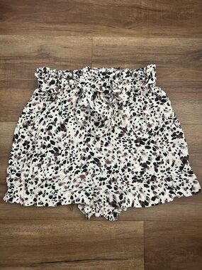 Primark Paperbag Shorts - White with Black & Brown Spots